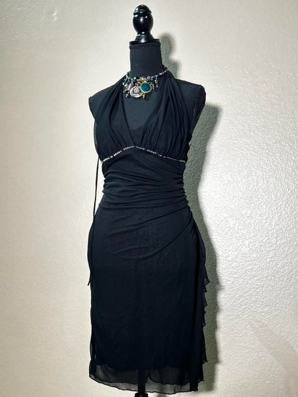 Vintage My Michelle Y2K Black Rhinestone Halter Mini Dress